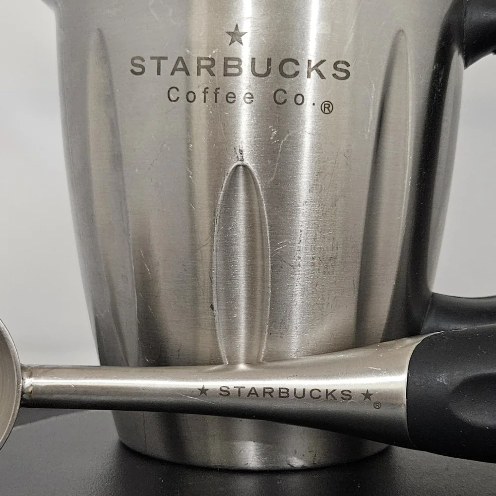 STARBUCKS Barista Set milk frother coffee scoop stainless pitcher GUC 20 oz